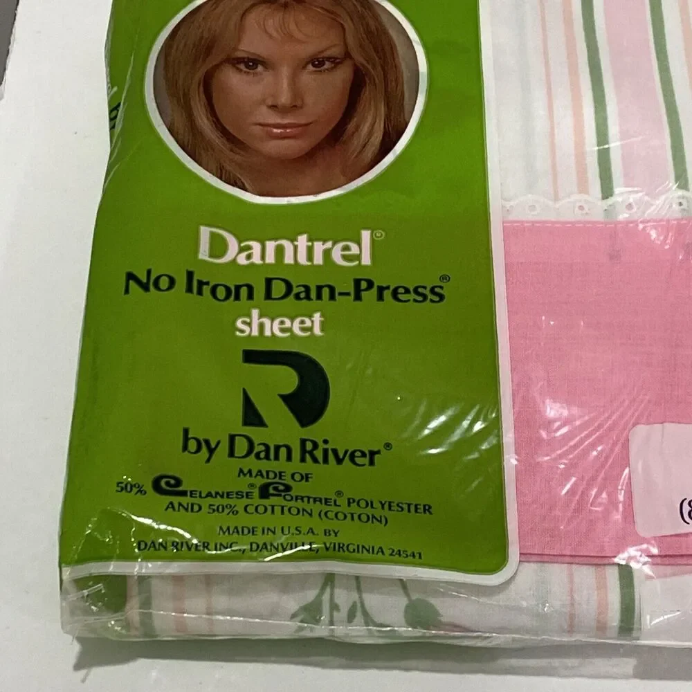 Vintage NOS Flat Sheet Dantrel No Iron Daisy Mae Pink Double Size Floral NEW